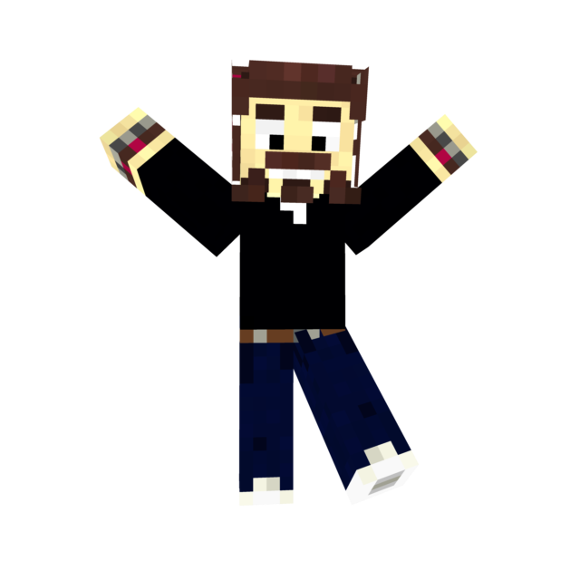 Pixel-art DiscoMcDisco Minecraft avatar with arms raised